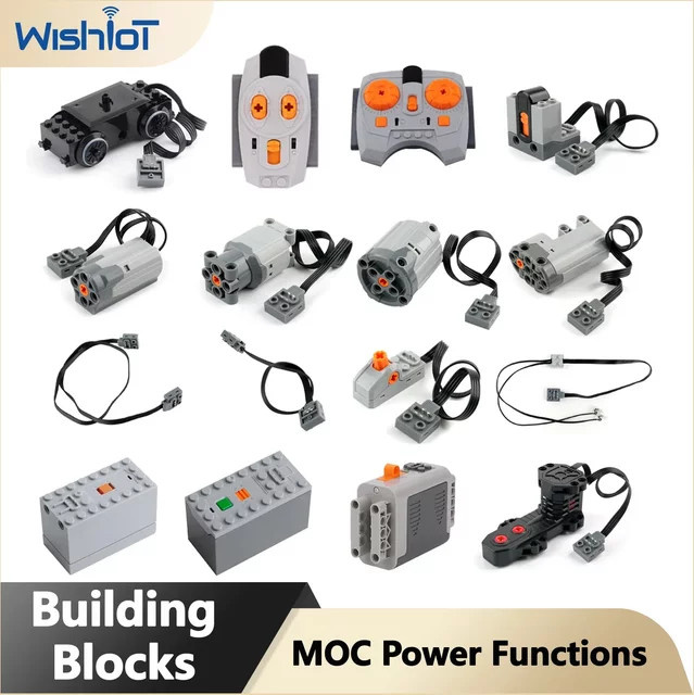 Wishiot MOC Bausteine Technisches Set mit Servo, Zugmotor, Batteriebox, Schalter, Licht und IR-Fernbedienung Empfänger in Multicolour - Bild 1