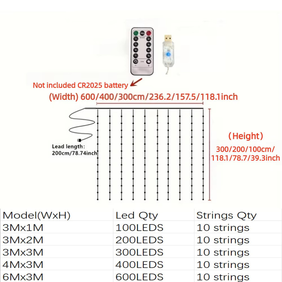 LED Vorhang Lichterkette als Girlande mit 8 Modi, USB-Betrieb, Warmweiß, für Weihnachtsdekoration und Zuhause - Bild 2