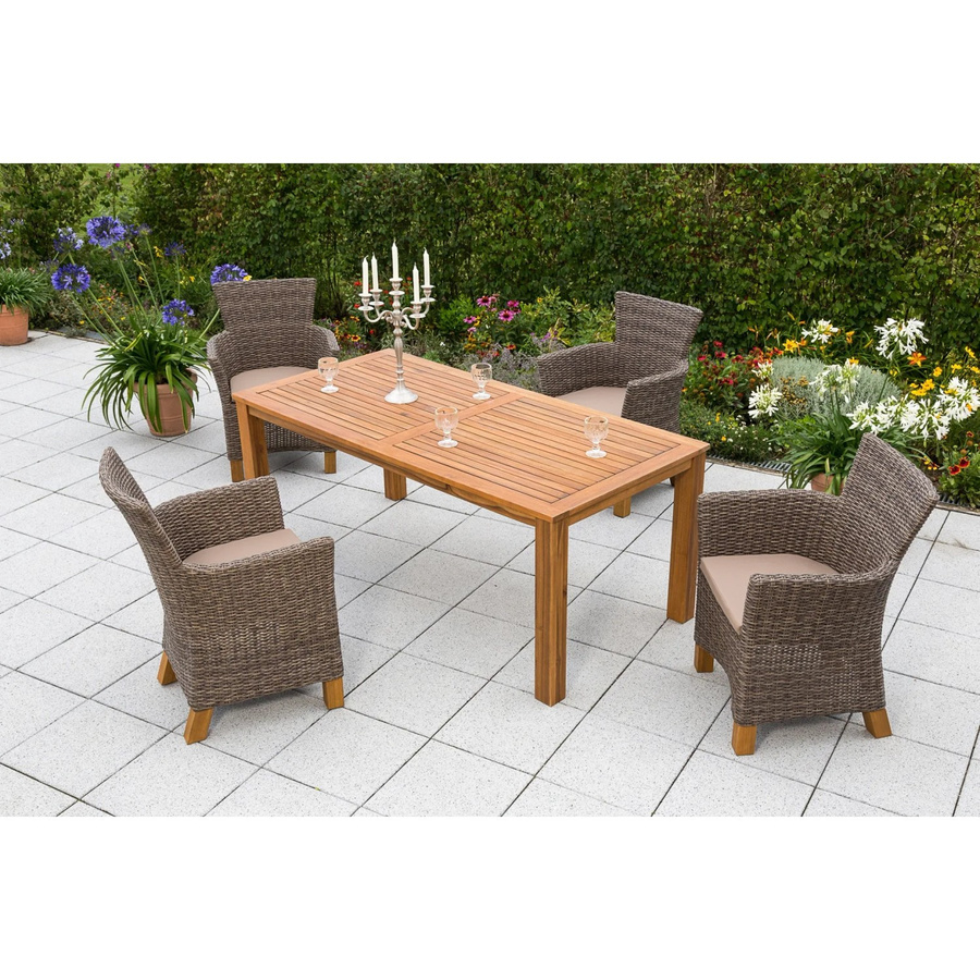 Merxx Gartenmöbel-Set Toskana 9-teilig aus Akazienholz und Aluminium in Beige und Braun mit Tisch B: 185 cm, T: 90 cm - Bild 2