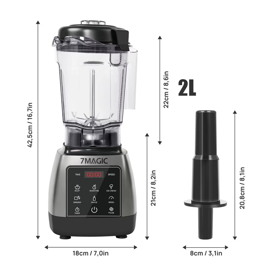 7MAGIC Hochleistungs-Mixer mit 2000 W und Timer, Küchenmaschine mit 2-Liter-Glasbehälter, Schwarz - Bild 5