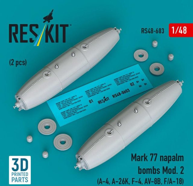 ResKit Models Mark 77 Napalm Bombs Mod. 2, 2-teiliges Set, 3D Printed - Bild 1