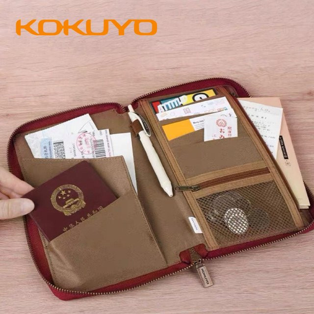 KOKUYO Reise-Tasche für Dokumente und Reisepässe, Braun, mit Reißverschluss - Bild 1