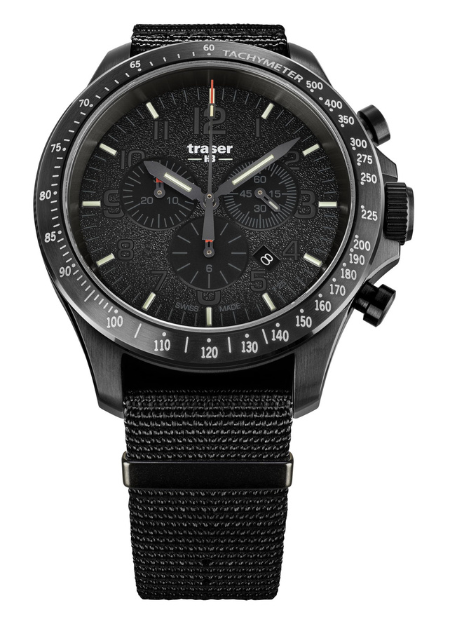 Traser Chronograph, Quarz, Edelstahl, Schwarz, Textil/NATO, 46 mm, Herren - Bild 2