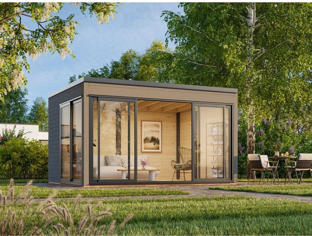 Palmako Holz-Gartenhaus Serena Slide Plus mit Pultdach in Dunkelgrau, B/T: 420 x 320 cm - Bild 1