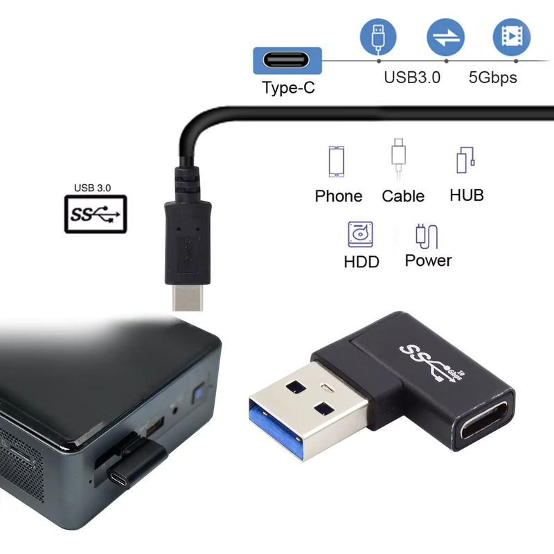 NNBILI USB-A auf USB-C Adapter 90 Grad rechtwinklig, USB 3.0 3.1 mit 10 Gbit/s Datenübertragung, Schwarz - Bild 2