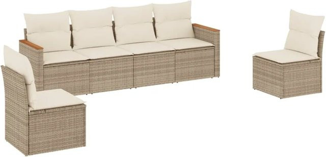 vidaXL 6-teilige Garten-Sofagarnitur aus Poly-Rattan in Beige mit Kissen und Stauraum - Bild 1