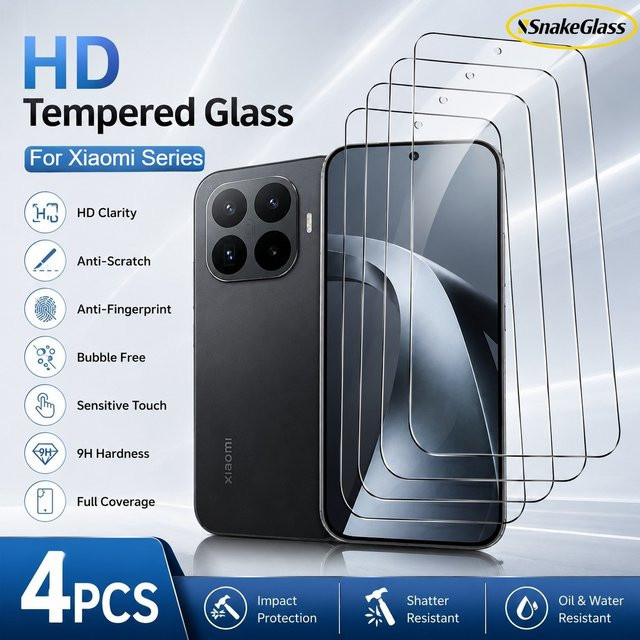 4 Stück HD Panzerglas Displayschutzfolie für Xiaomi 17Ultra 15T Pro 14 13 12 17T 11i 10Lite 9 8, transparent, 9H kratzfest - Bild 1