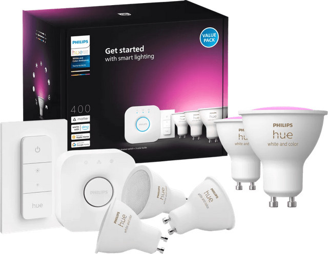 Philips Hue White & Color Ambiance GU10 LED Starterset mit Bridge und Dimmer, RGB, dimmbar - Bild 1