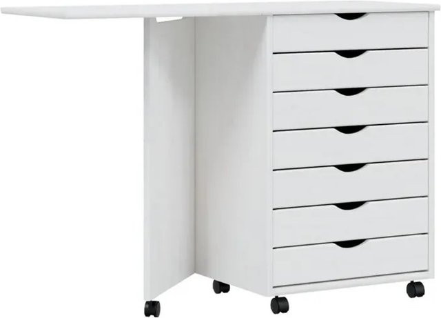 vidaXL Rollschrank MOSS mit Schreibtisch aus massivem Kiefernholz in Weiß mit rustikaler Optik, B/T/H: 105,5 x 74,5 x 39,0 cm - Bild 1