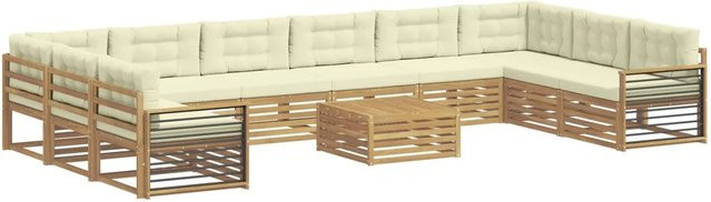 vidaXL Sofagarnitur aus Massivholz Akazie im Latten-Design, Farbe: Creme-weiß/beige - Bild 1