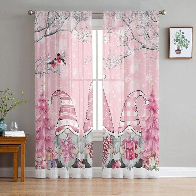 Yiran Furniture Transparenter Vorhang mit Blumenmuster und Karomuster in Rosa, Tüll Voile Organza für Wohnzimmer und Schlafzimmer, Breite: 135 cm, Höhe: 115 cm - Bild 1
