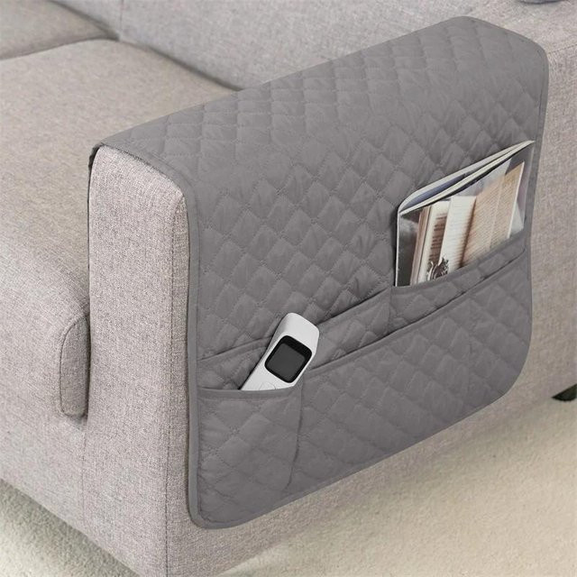 Wasserabweisende Sofa-Armlehnen-Aufbewahrungstasche in Grau mit Doppeltaschen, B/H: 90 x 50 cm - Bild 1