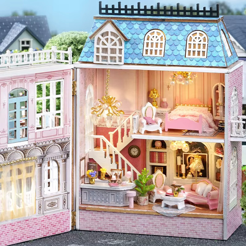 zuuton Holz Puppenhaus Prinzessin Villa, 3d Puzzle, mit Möbeln, LED-Lichter - Bild 2