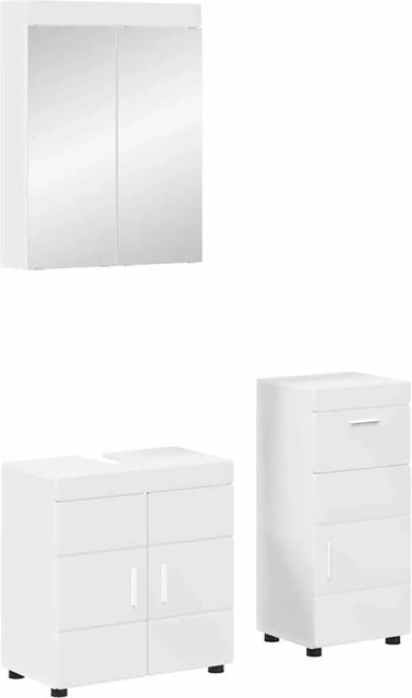 vidaXL Badezimmermöbel-Set TULUM in Weiß, bestehend aus Waschtischunterschrank, Spiegelschrank und Wandschrank, modern und matt - Bild 1