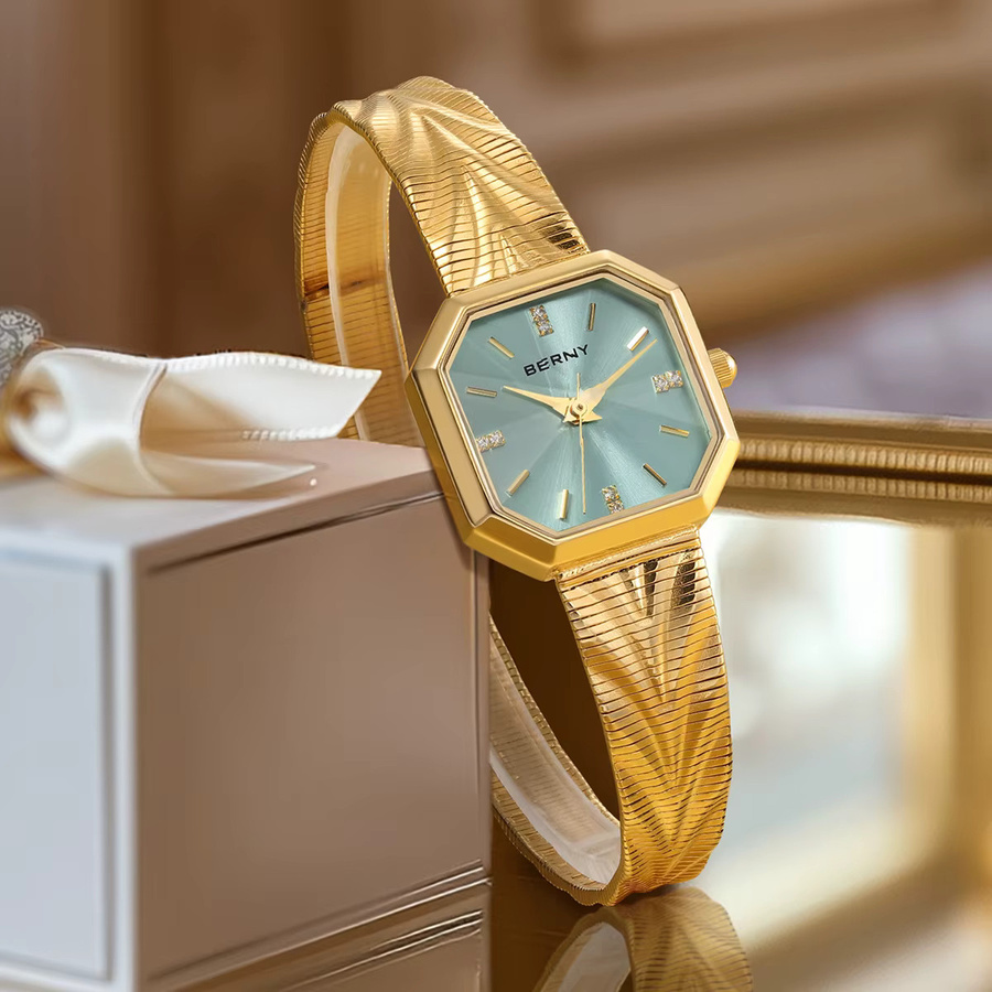 BERNY Armbanduhr, Quarz, Edelstahl, Gold, Blau, Damen, eckig - Bild 2