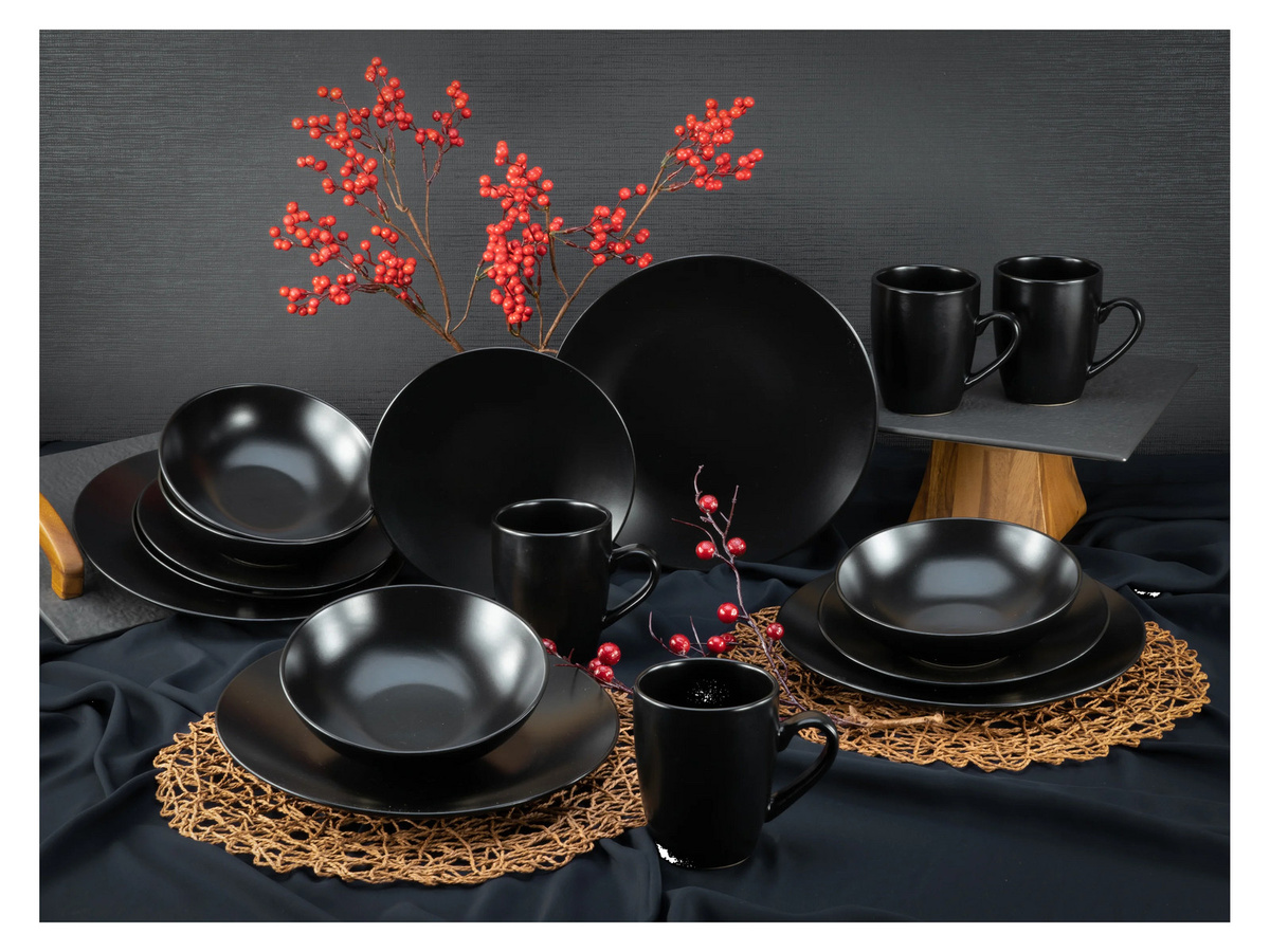 CreaTable Kombiservice aus Steinzeug, 16-teilig, Black Matt Schwarz - Bild 2