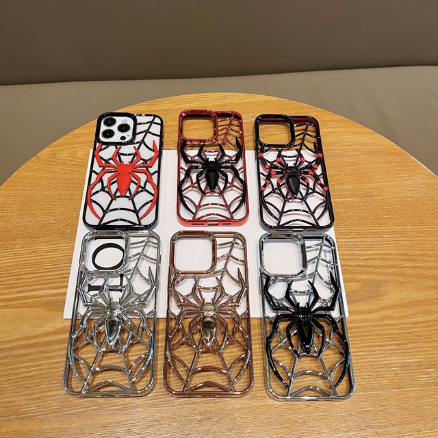 Lustige 3D-Hohlspinnen-Schutzhülle aus weichem TPU für Apple iPhone 12 bis iPhone 17 Pro Max in Schwarz oder Rot - Bild 1