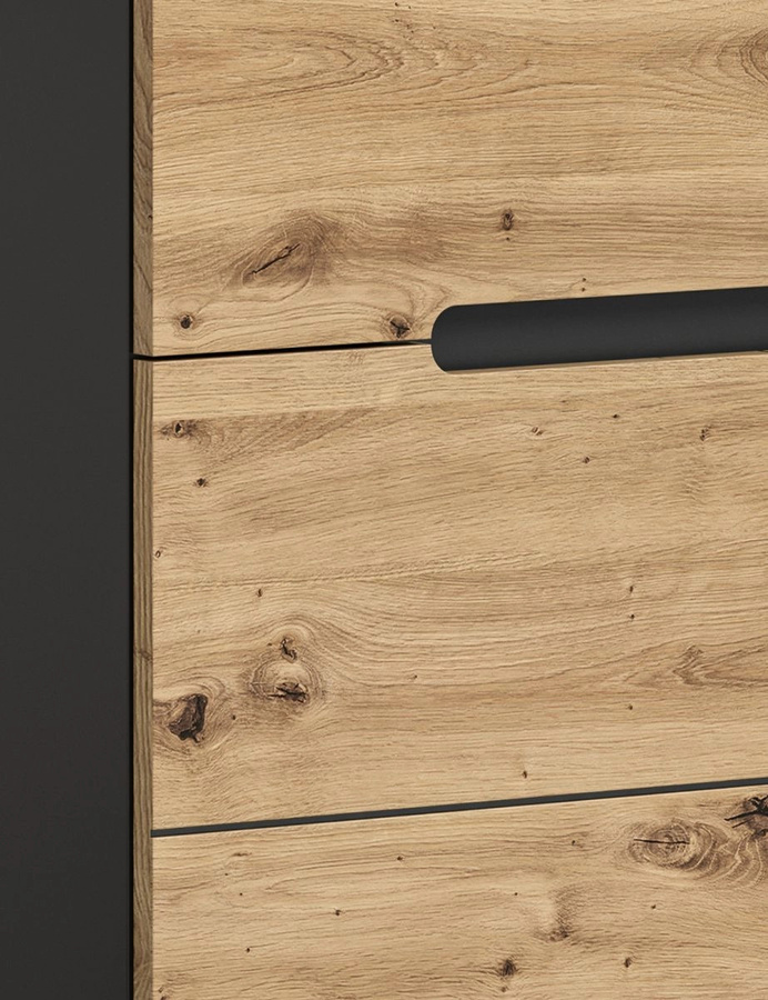 Büroschrank Cooper in Eiche und Grau mit Soft-Close-Türen und offenen Regalfächern, B/H: 80 x 190 cm - Bild 3
