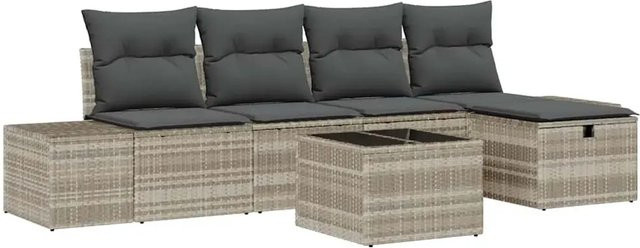 vidaXL Garten-Sofa-Set 6-teilig aus Poly Rattan in Grau mit Kissen und Couchtisch - Bild 1