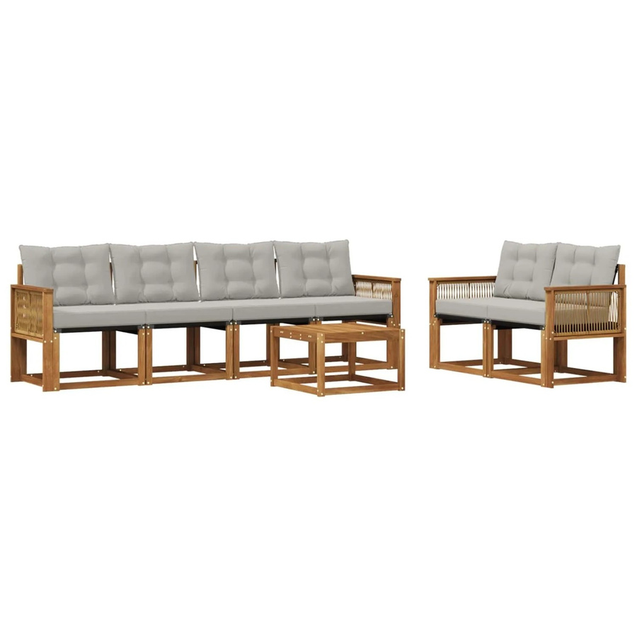 vidaXL Outdoor-Sofagarnitur aus Akazienholz mit Textilene und Kissen in Beige und Grau - Bild 2