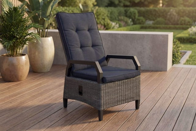 OUTFLEXX Dining-Sessel aus Alu und Polyrattan in Anthrazit/Grau mit Kissen, B/T/H: 68 x 60 x 111 cm - Bild 1