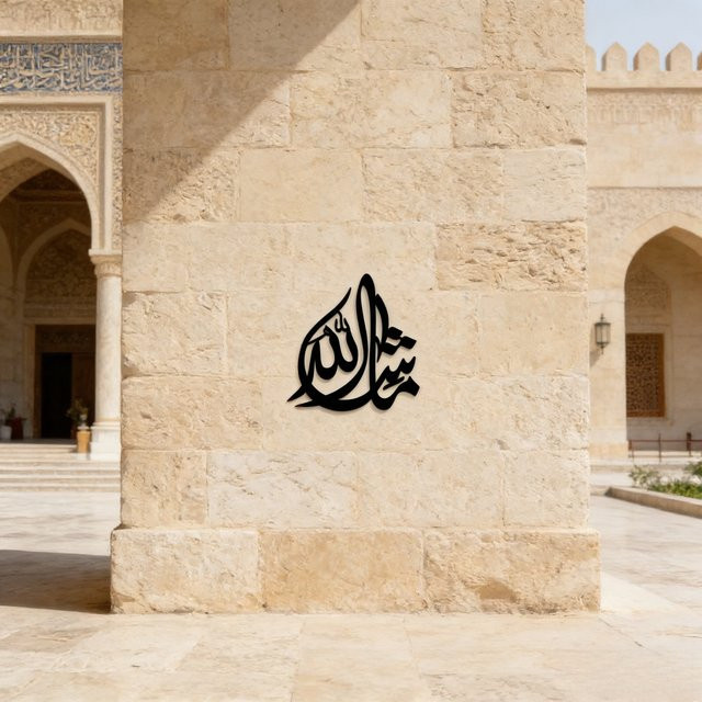 CIFBUY Mashallah Symbol Acryl-Kalligrafie 3D-Wandkunst in Schwarz, Selbstklebendes Islamisches Wanddekor aus Kunststoff - Bild 1