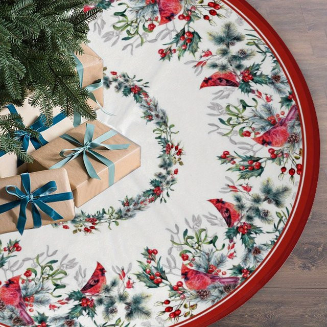 VIKAMA Weihnachtsbaum Rock mit roter Spitze und floralem Design in runder Form - Bild 1