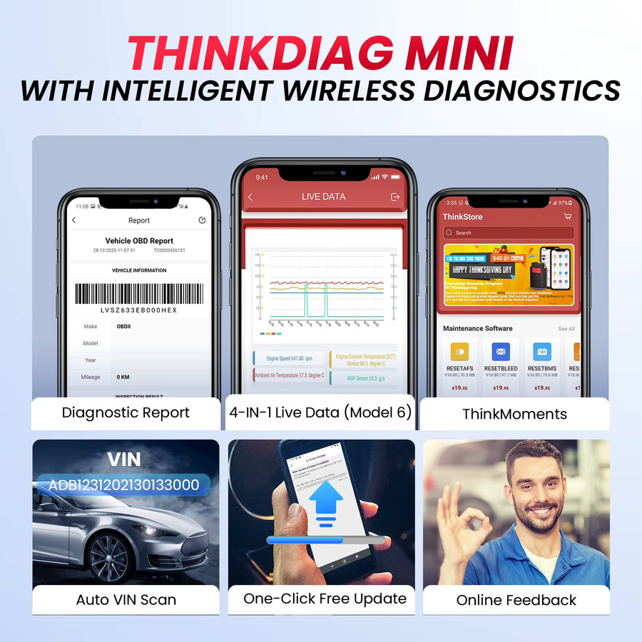THINKCAR THINKDIAG MINI OBD2-Scanner Diagnosetool OE Komplettsystem Autoscanner für iOS und Android mit Fehlercodeleser - Bild 6