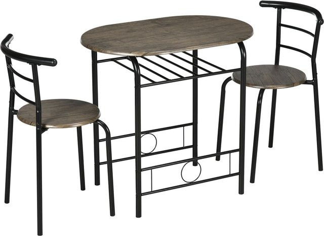 HOMCOM Bistro-Set Essgruppe mit Tisch und 2 Stühlen aus MDF und Metall in Schwarz, B: 80 cm, T: 53 cm, H: 74,5 cm - Bild 3