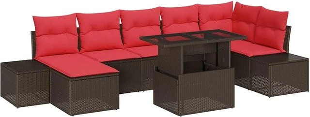 vidaXL Gartenmöbel-Set aus Poly-Rattan in U-Form mit 8 Kissen in Braun und Rot - Bild 1