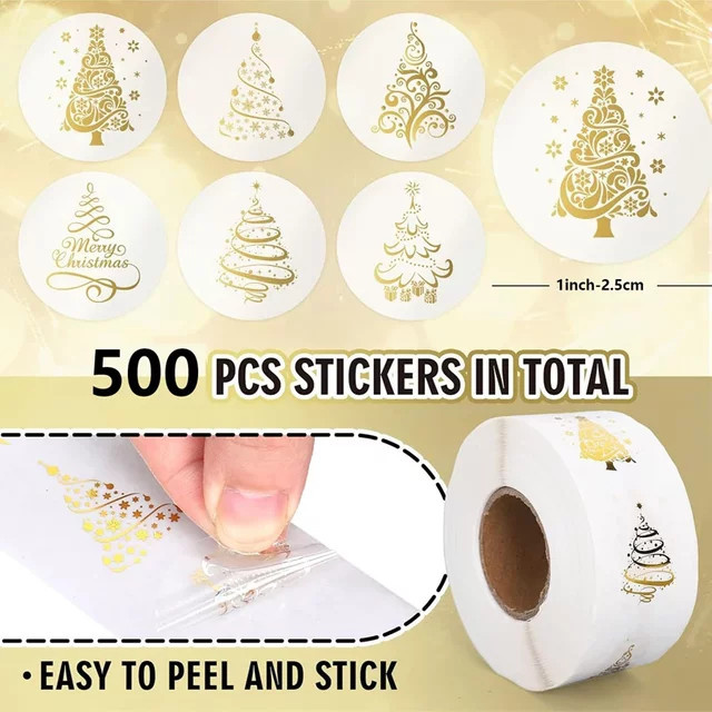 500 Stück Frohe Weihnachten Aufkleber transparent mit Goldakzenten, 2,5 cm Durchmesser, selbstklebende Siegel Etiketten für Scrapbooking und Geschenkkarten - Bild 1