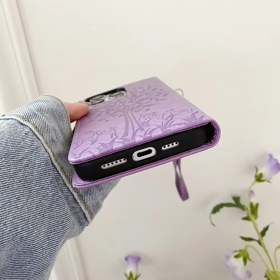 AIMONCASE Leder-Flip-Hülle für iPhone 16 Pro Max und iPhone 16 Plus mit Kartenfächern und Riemen in Pink oder Purple - Bild 3