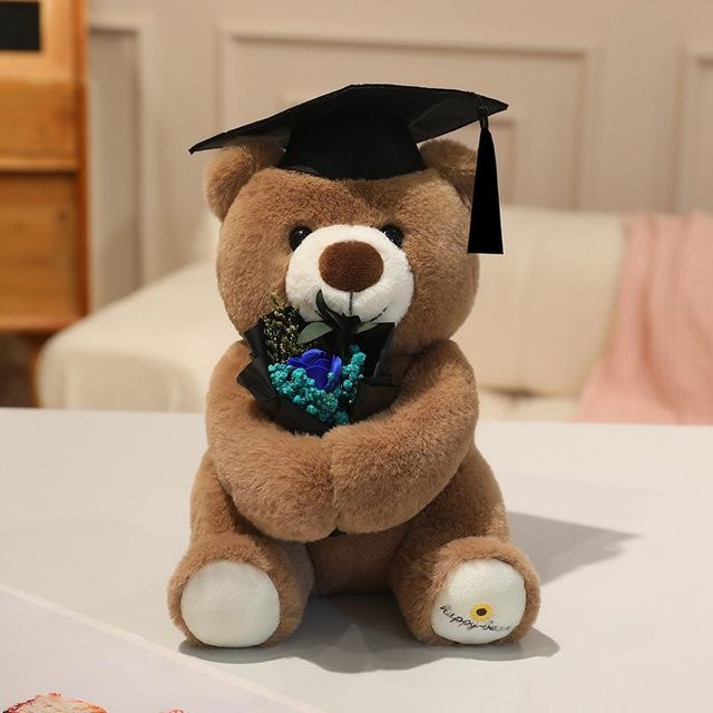 Yiran toy Doktor Teddybär Plüschtier, 28cm, mit Sonnenblume und Rose - Bild 1