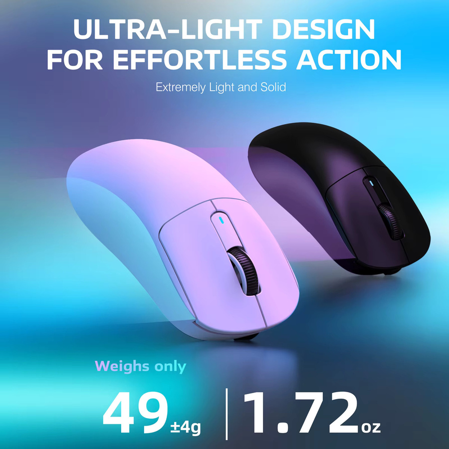 Attack Shark Angriff Hai x3 Drahtlose Gaming-Maus mit PAW3395 26k DPI optischem Sensor, ergonomisches Design mit 49g, programmierbare Tasten, Bluetooth und Wi-Fi, Farben: Weiß oder Violett - Bild 2