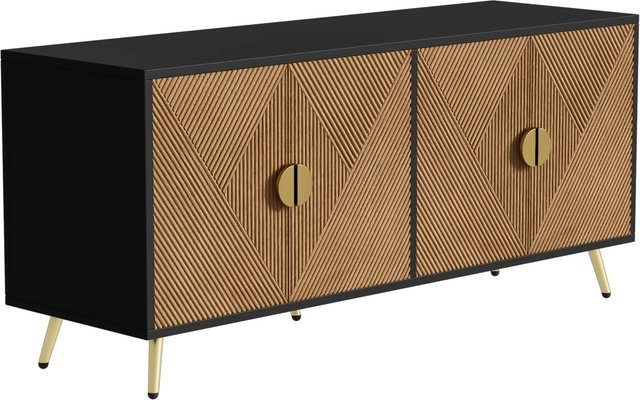 okwish Sideboard mit 4 Türen in Schwarz, moderner Wohnzimmerschrank mit Hochglanz-Optik, B/T/H: 160 x 40 x 75 cm - Bild 1