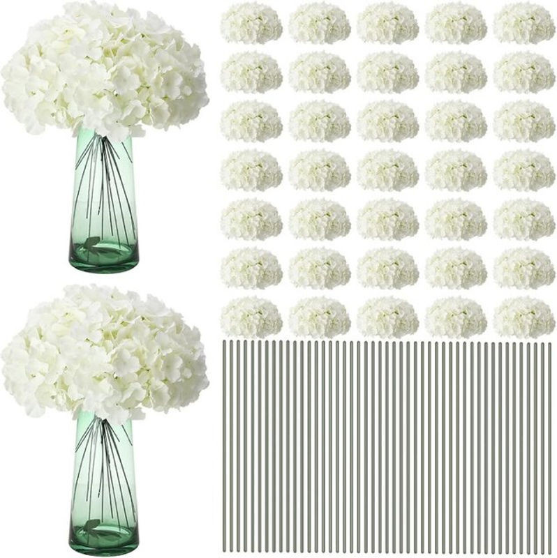 100 Stück künstliche Hortensien aus Seide in Weiß für deine Hochzeits- und DIY-Blumendekoration - Bild 1
