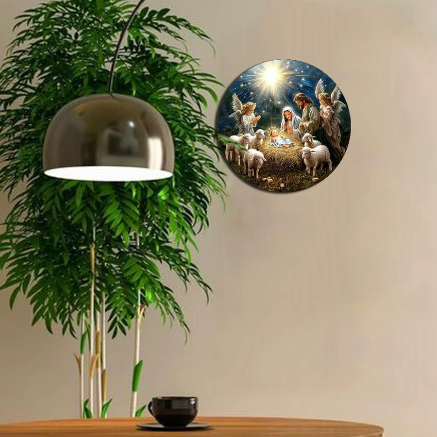 Rundes Metallschild Potdemiel Vintage Weihnachtsengel Wandkunst Mehrfarbig Durchmesser: 20 cm - Bild 5