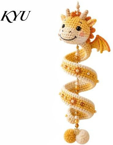 Shiwujihhha Drachen-Dekoration DIY Spiral-Hängeornament-Set, Häkelset, Gelb - Bild 1