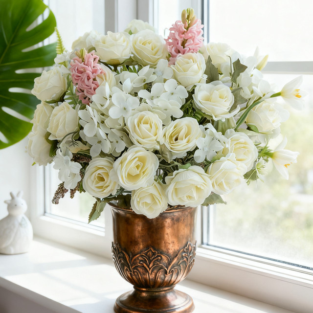 TTCY Seiden-Kunstblumen Rosen in Weiß und Lila für Hochzeiten und Heimdekoration - Bild 1