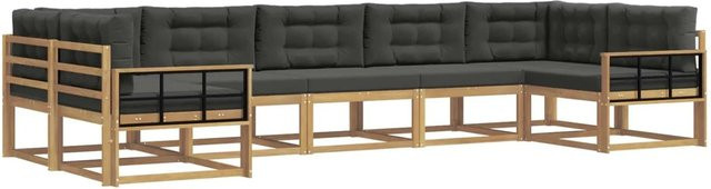 vidaXL Outdoor-Sofagarnitur in L-Form aus Akazienholz mit 7 Kissen in Weiß und Anthrazit - Bild 1