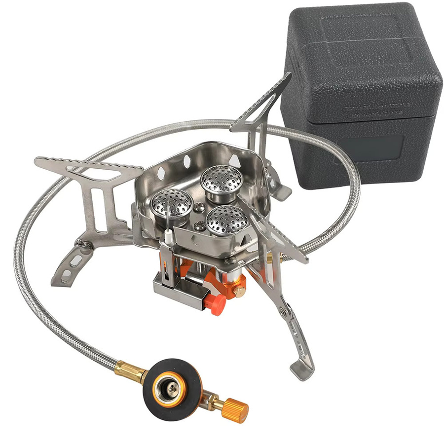 Tourist Camping Gasherd mit 3 Brennern, Klappbarer Outdoor BBQ Gasofen, 5800 W Big Power, Silber - Bild 5