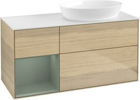 V&B Waschtischunterschrank Finion mit Wandbeleuchtung, Farbe Weiß und Eiche lackiert, Breite: 120 cm, Tiefe: 50,1 cm, Höhe: 50,1 cm - Bild 1