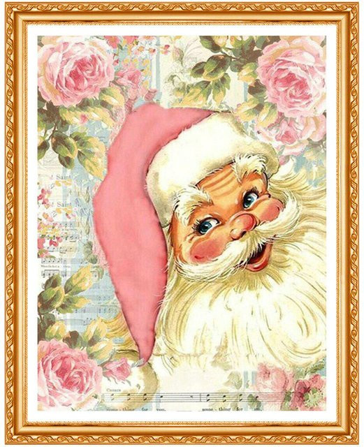 FIYO Diamant-Gemälde Weihnachtsmann Porträt als Kunstharz-Stickerei in Beige, B x H: 20 x 30 cm - Bild 1