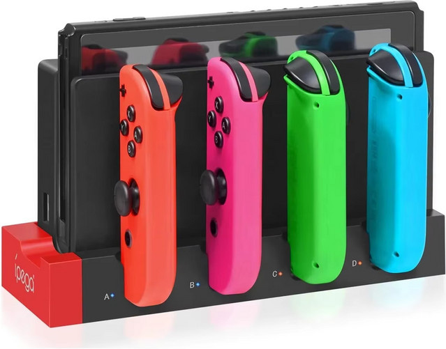 IPEGA PG-9186 Ladestation für Nintendo Switch und OLED, 4-Port Controller-Ständer in Schwarz oder Rot - Bild 1