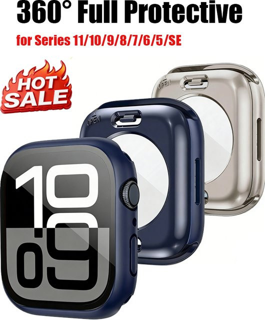 Apple Watch Hülle, Vollbildschutz aus gehärtetem Glas, PC-Rückseite, Schwarz - Bild 1