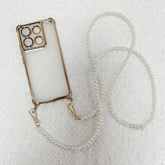 Stoßfeste Perlen-Handyhülle mit Crossbody-Lanyard für Samsung Galaxy A56 A36 A16 A26 A55 A35 A15 A54 S24 FE S24 Ultra in Transparent/Weiß - Bild 1