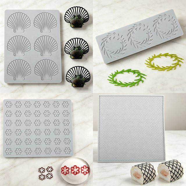SHENHONG Silikonform für Schokolade und Desserts mit Blatt-, Blumen- oder Muschel-Design, runde Form mit Spitzenmuster zur Dessert-Dekoration und für Zuckerhandwerk - Bild 1