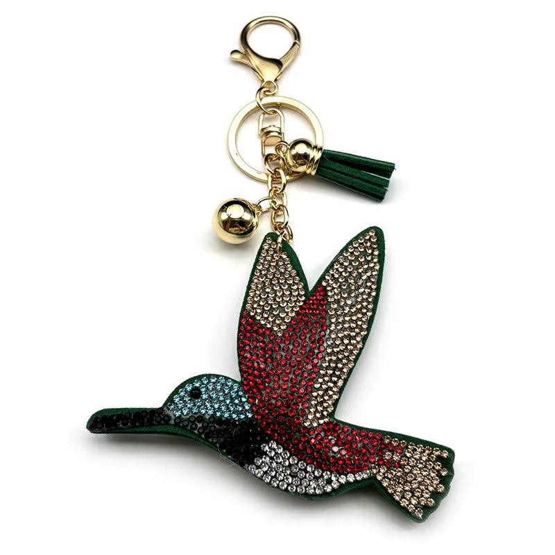 AFAWA Schlüsselanhänger, Fliegender Kolibri, bunter Strass, rote Quaste, Unisex - Bild 2
