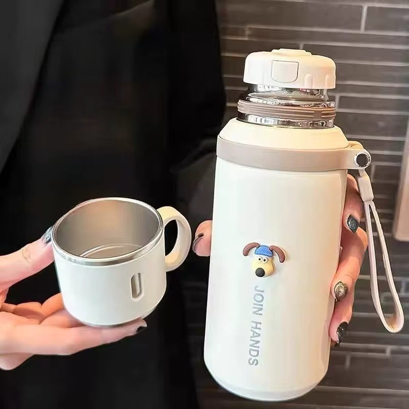 JUSTINLAU Thermosbecher Vakuumflaschen mit Teesieb aus Edelstahl, tragbare Reise-Thermowasserflaschen in Grün und Weiß, 600/800 ml - Bild 2