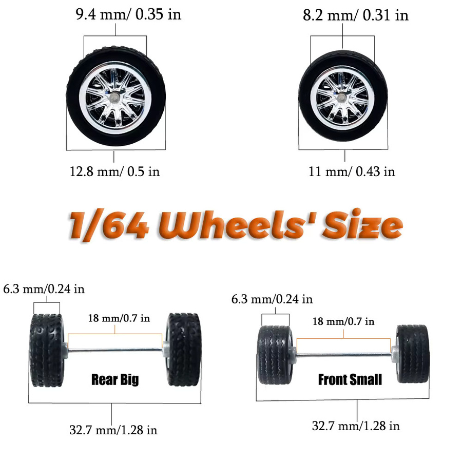 KICARMOD Modellauto-Umbauteile, 5 Sets, Vorderräder klein, Hinterräder groß mit abnehmbaren Gummireifen, Pentagramm-Speichen - Bild 2
